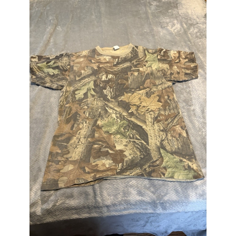 Vintage Advantage Timber Camo Shirt Men Medium Pocket Tee 90s USA